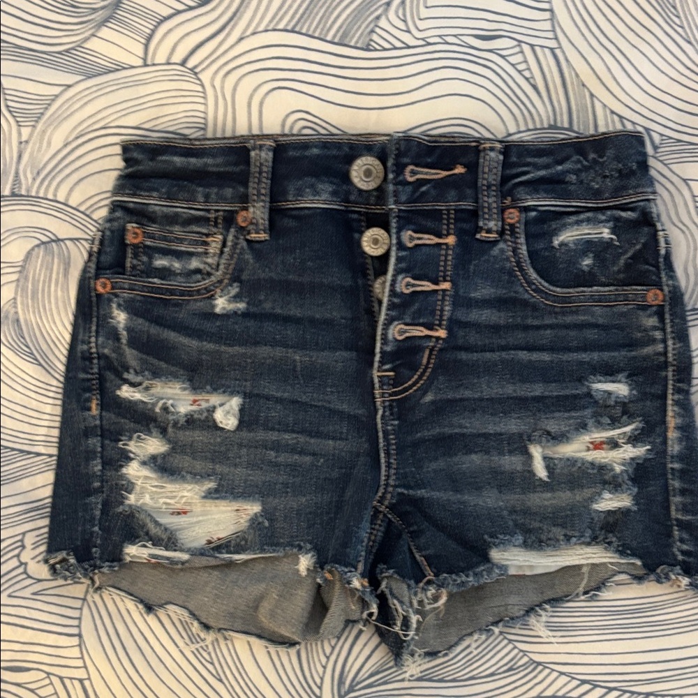 American Eagle Distressed Denim Women Shorts in Hi Rise Shortie Size 0